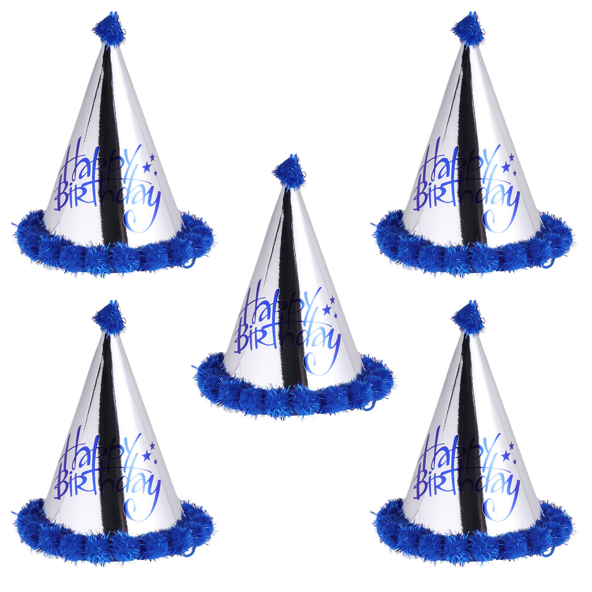 Party Hat Cone - 5Pcs Laser Foil Paper Pompon Birthday