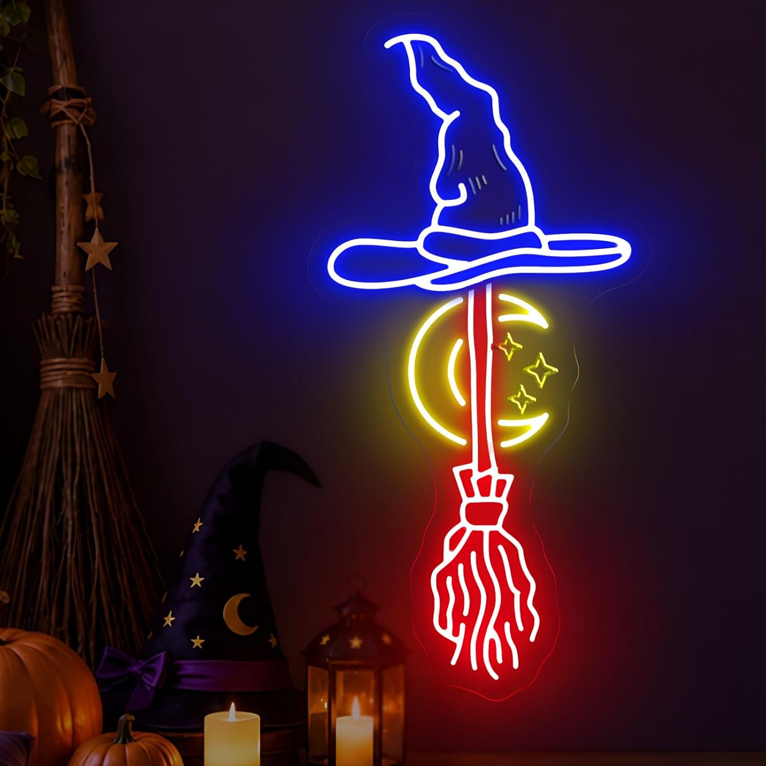 Witch Hat Broom Neon Sign Moon - огляд і ціна Neon Sign Party
