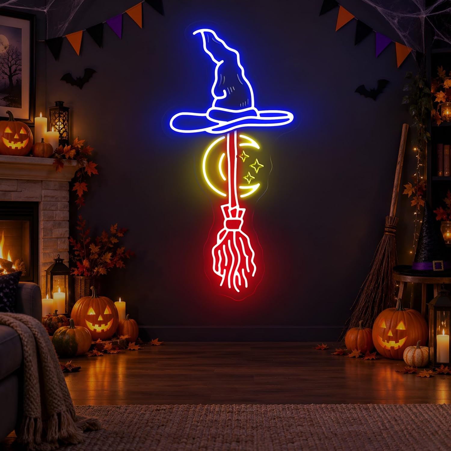 Witch Hat Broom Neon Sign Moon - огляд і ціна Neon Sign Party