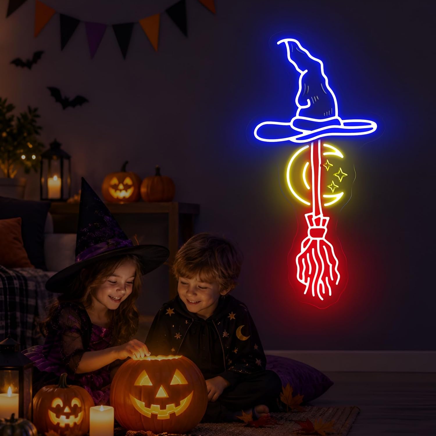 Witch Hat Broom Neon Sign Moon - огляд і ціна Neon Sign Party