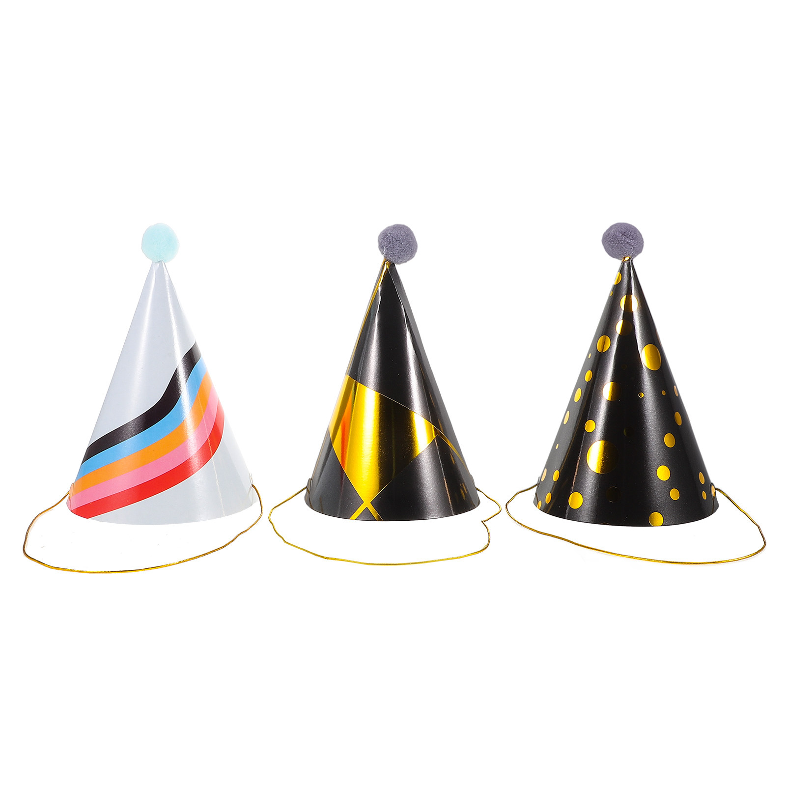 3Pcs Gold Foil Accented Paper  - огляд і ціна Party Hat Cone